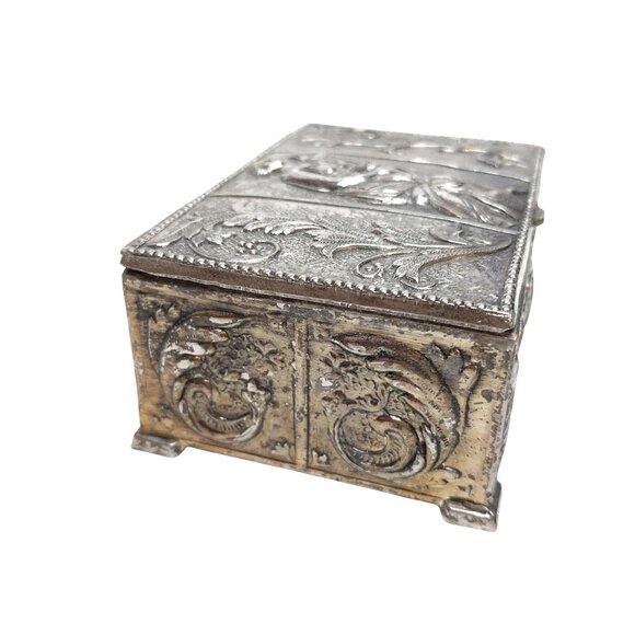 Vintage Decorative Silver Trinket Box Ornate Relief Design Japan - Picture 3 of 9
